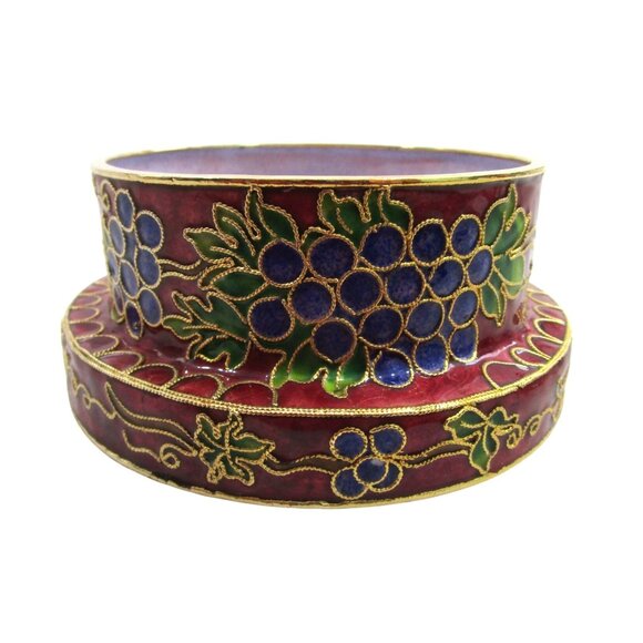 Vintage Decorative Cloisonne Wine Coaster With Grape Vine Motif GUC Red Brass - Picture 1 of 10